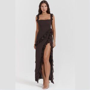 House of CB Ariela Ruffle Maxi Dress in Brown